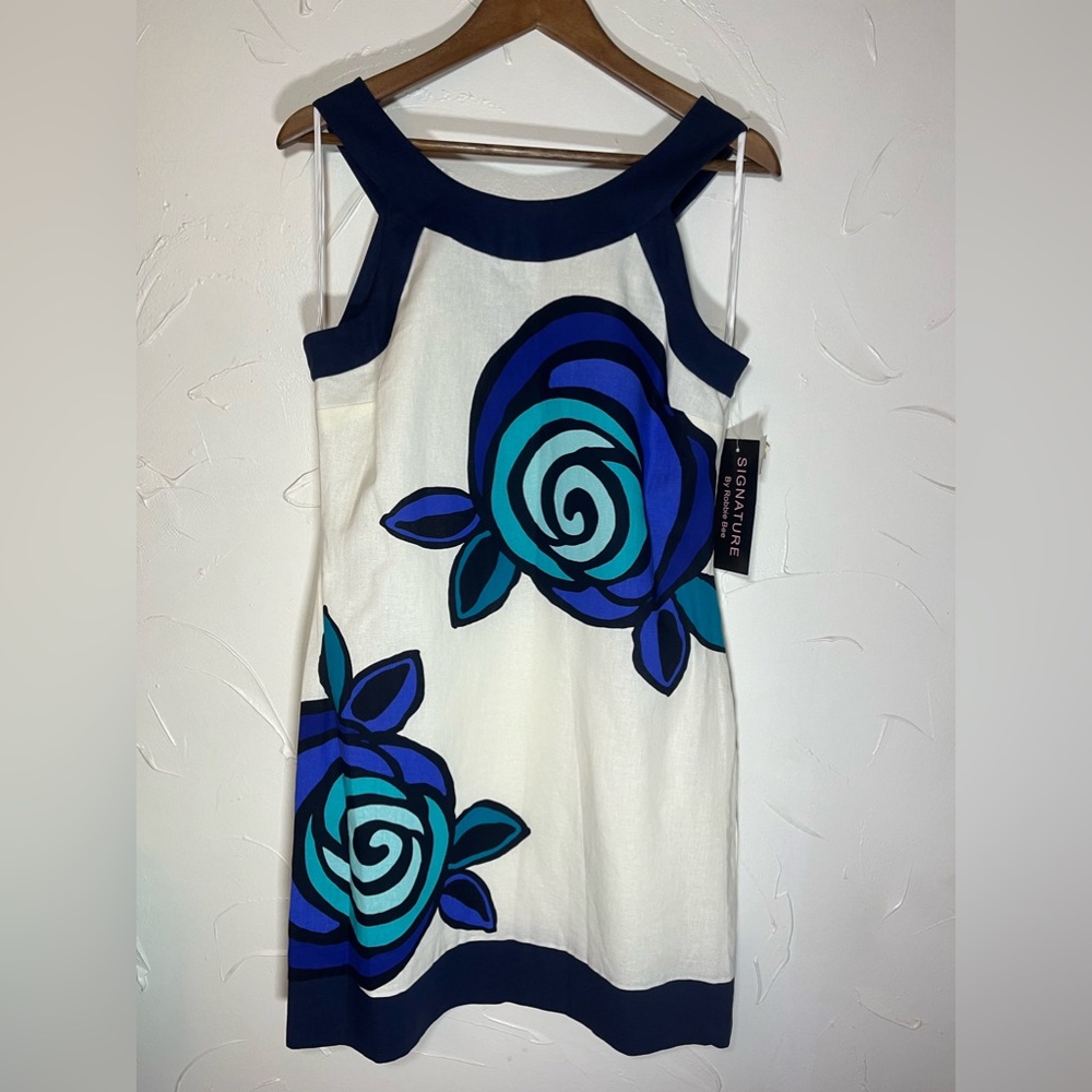 NWT Signature by Robbie Bee Linen Blend Floral Sheath Dress SZ 10